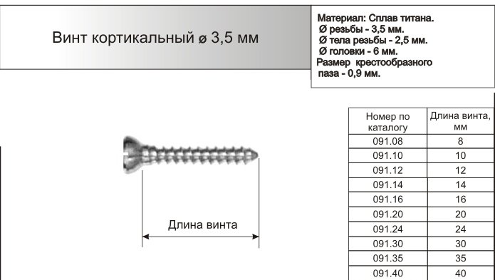Винт кортикальный диаметром 3,5мм