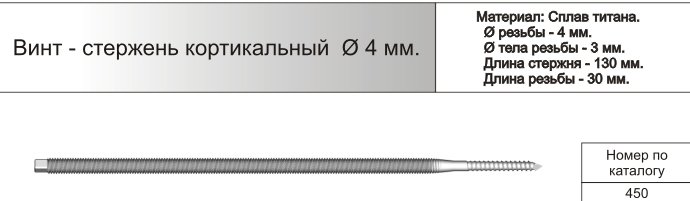 Винт-стержень кортикальный ф4мм